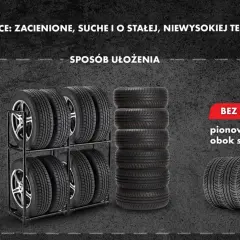 Opony bez felg przechowuj pionowo obok siebie. Z felgami można je wieszać lub układać na stosie.
