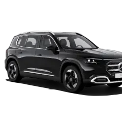 Czarny Mercedes GLB na czarnym tle. Sprawdź jego wymiary i możliwości.