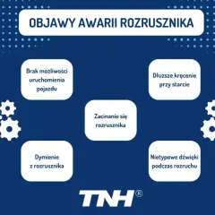 Objawy awarii rozrusznika w aucie: brak uruchomienia, dłuższe kręcenie, dymienie, zacinanie się lub nietypowe dźwięki.