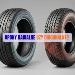 Dwa rodzaje opon: po lewej nowoczesne opony radialne z niebieską siatką, po prawej starsze opony diagonalne z czerwoną siatką.