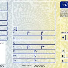 Dowód rejestracyjny z oznaczeniami pojazdu, datą produkcji i dopuszczalną ładownością. Widoczne pola na dane pojazdu i organ wydający.