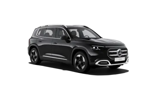 Czarny Mercedes GLB na czarnym tle. Sprawdź jego wymiary i możliwości.