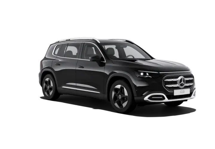 Czarny Mercedes GLB na czarnym tle. Sprawdź jego wymiary i możliwości.