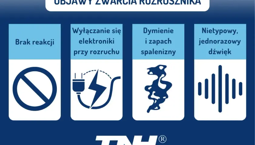 Objawy zwarcia rozrusznika: brak reakcji, wyłączanie elektroniki, dymienie, zapach spalenizny, nietypowy dźwięk. Może to być problem z immobilizerem.