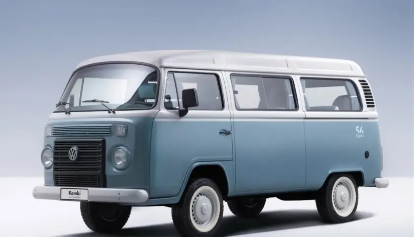 Niebiesko-biały VW T2 Kombi, ostatnia edycja, gotowy na przygodę.