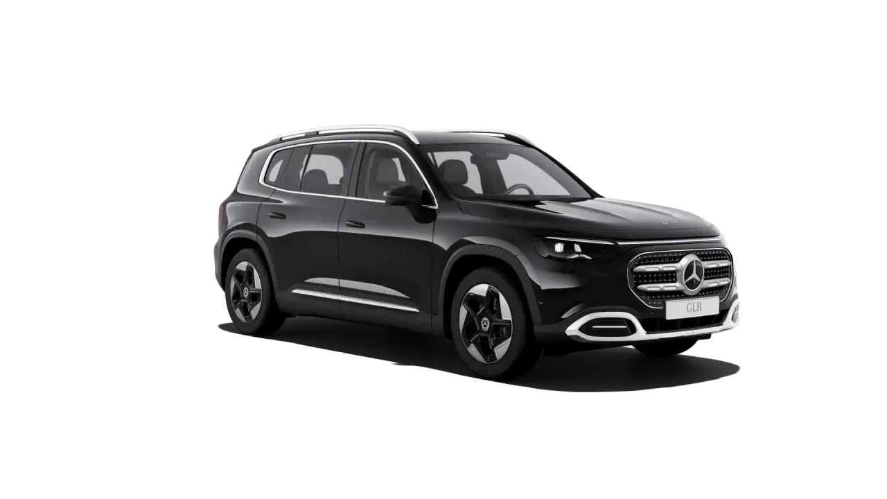 Czarny Mercedes GLB na czarnym tle. Sprawdź jego wymiary i możliwości.