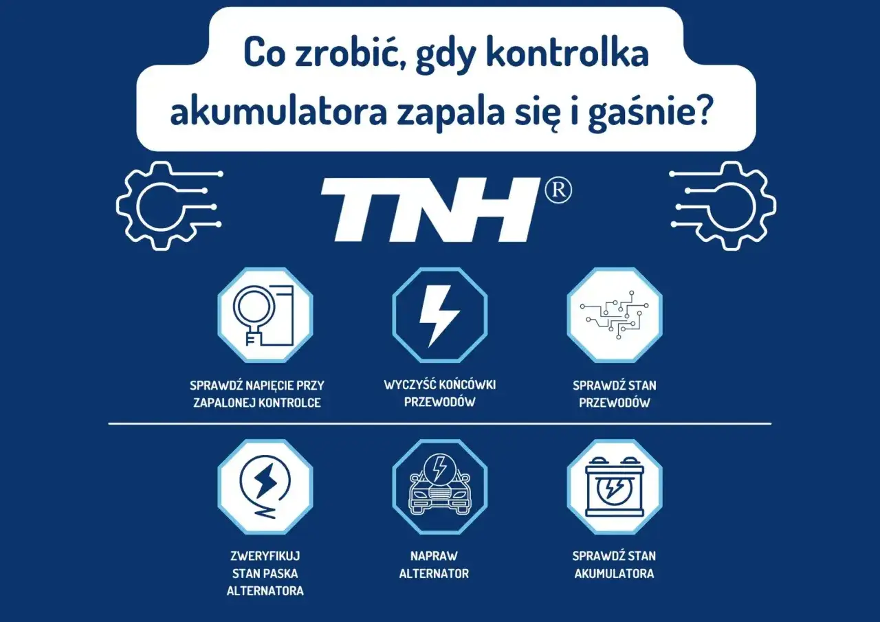 Co zrobić, gdy kontrolka akumulatora zapala się i gaśnie? Sprawdź napięcie, wyczyść przewody, zweryfikuj pasek alternatora i stan akumulatora.