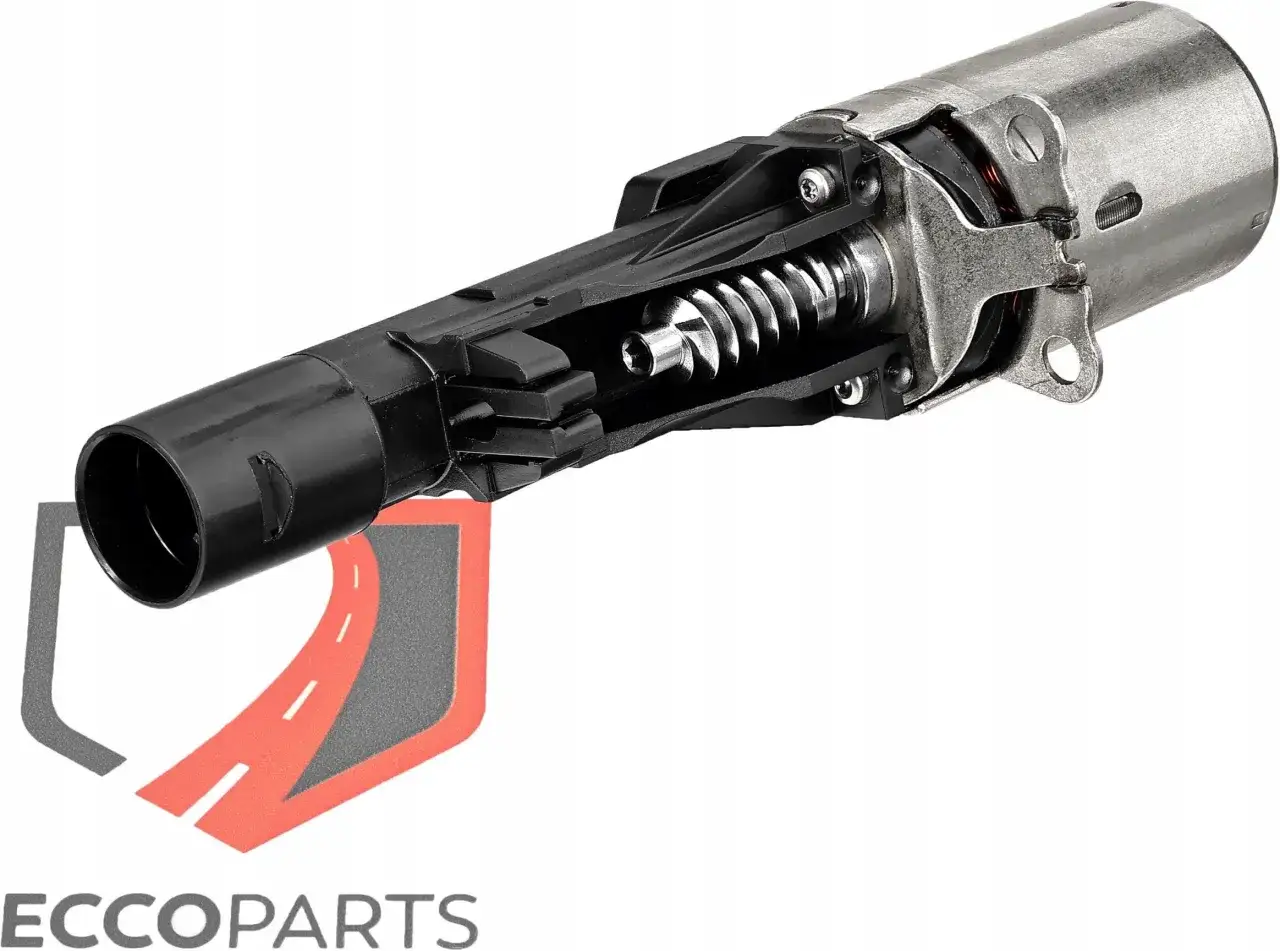 Element wykonawczy Valvetronic z metalową obudową i czarną końcówką, widoczny mechanizm sprężynowy.
