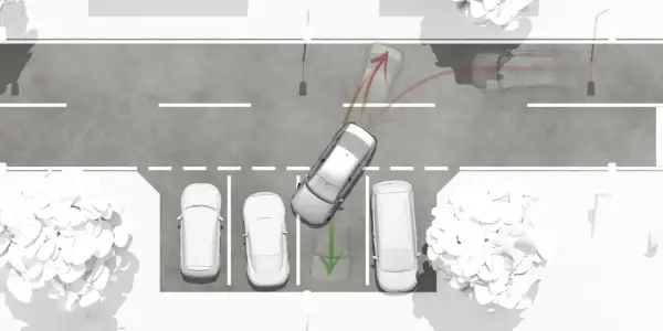 System **front assist** pomaga zaparkować auto, wskazując bezpieczną przestrzeń i ostrzegając przed kolizją.